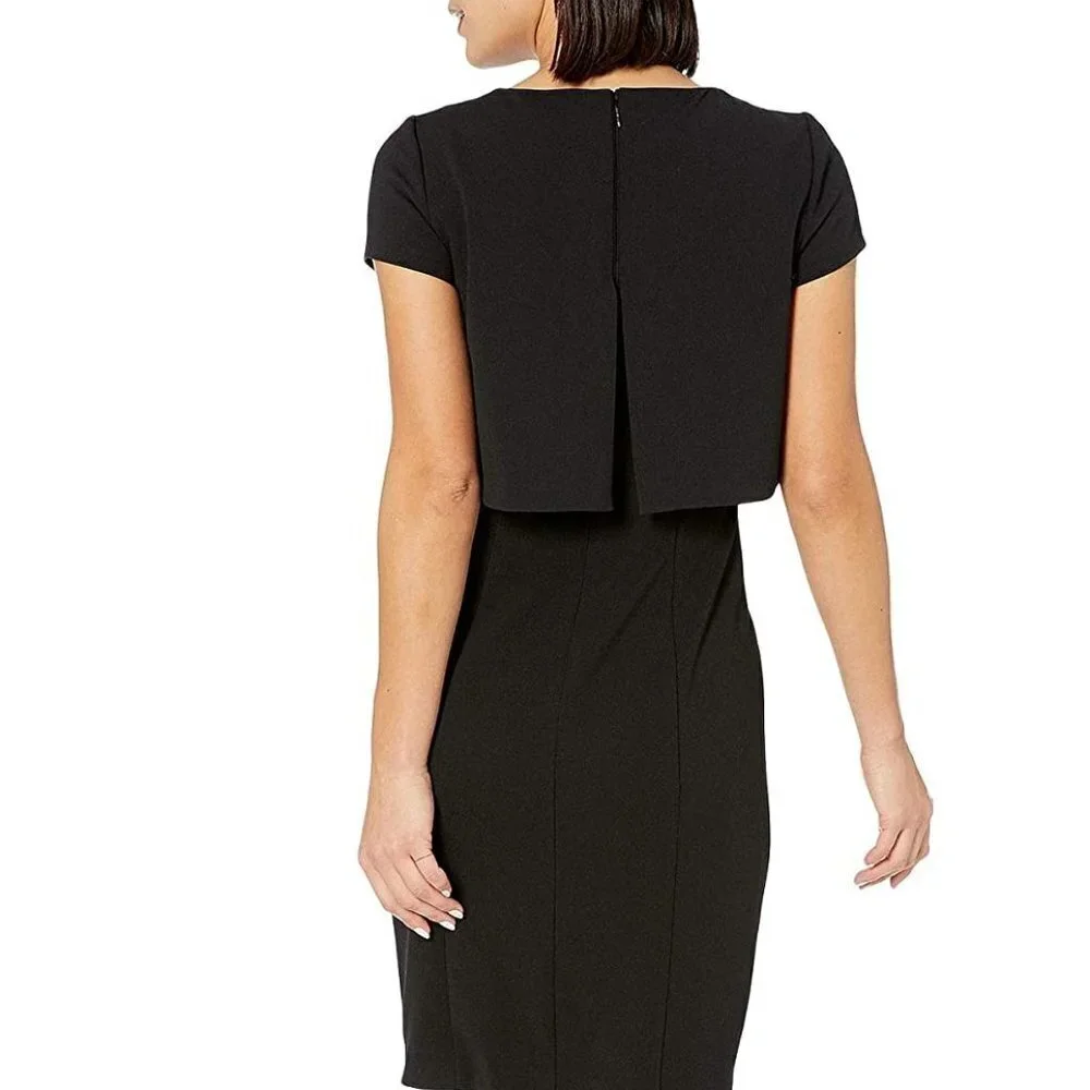 Adrianna Papell Embellished Pop Over Sheath Dress Black Special Occasion Size 10 - Picture 3 of 16